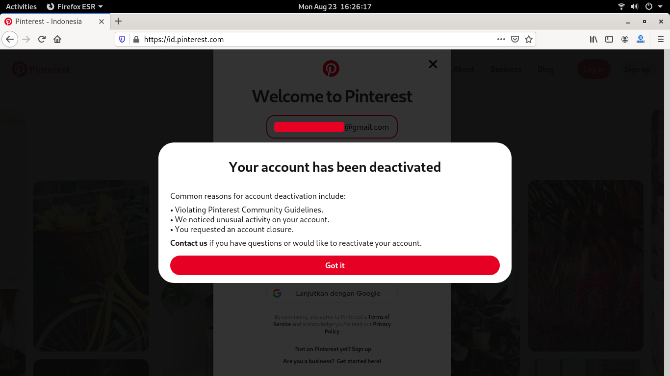 Fix Pinterest: Your account has been deactivated/suspended